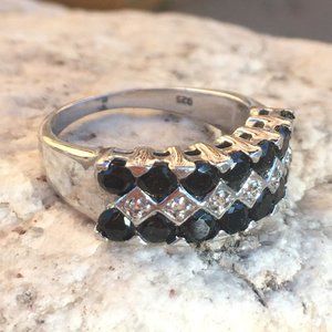 Natural Black Spinel .925 Ring White Topaz Sterling Silver Genuine Gems Size 7